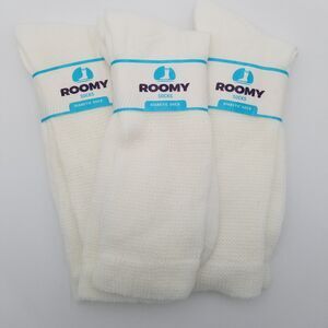 Lot of 3 Pairs of Roomy Diabetic Socks White Crew Size 13-16 J800XL USA Made